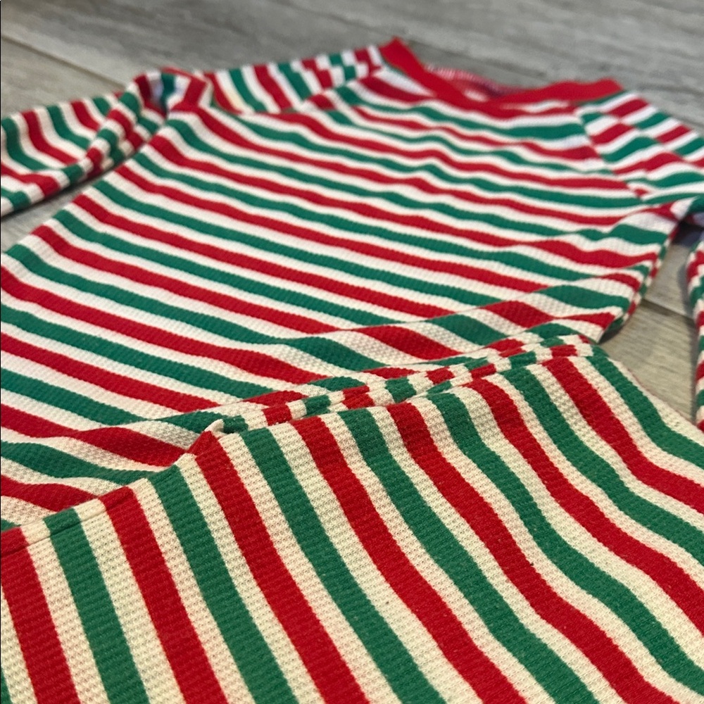 Striped Candy Cane Christmas Red, Green, and White Pajama Set Size 8 - Picture 2 of 3